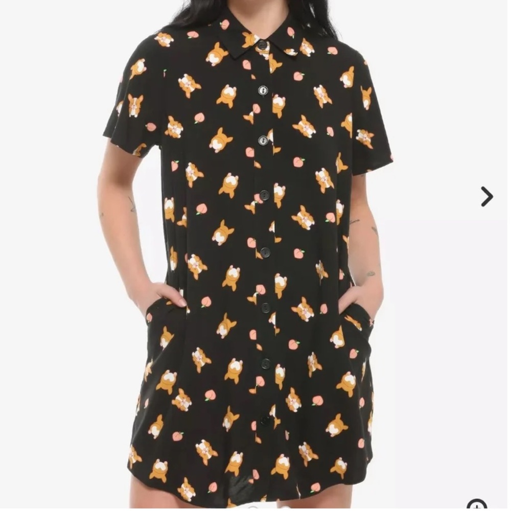 Corgi + Peach Button Up Dress